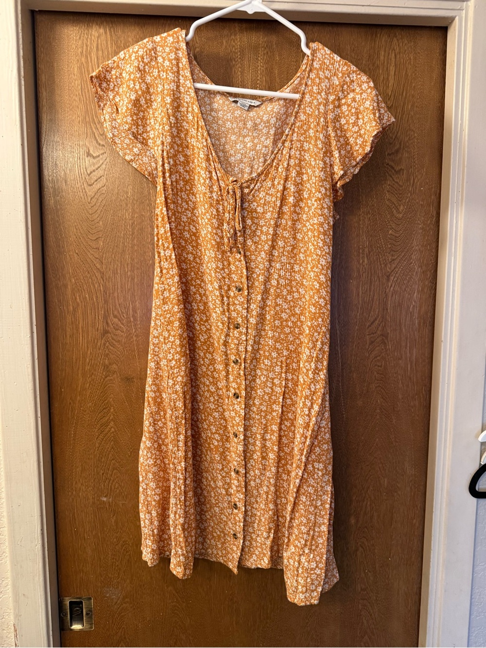 American Eagle Outfitters Rust Yellow Floral Button-Front Dress
